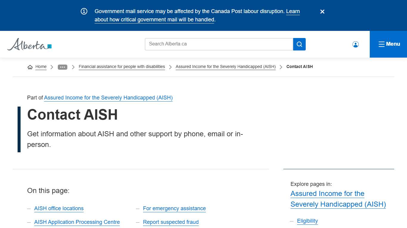 Contact AISH Alberta.ca