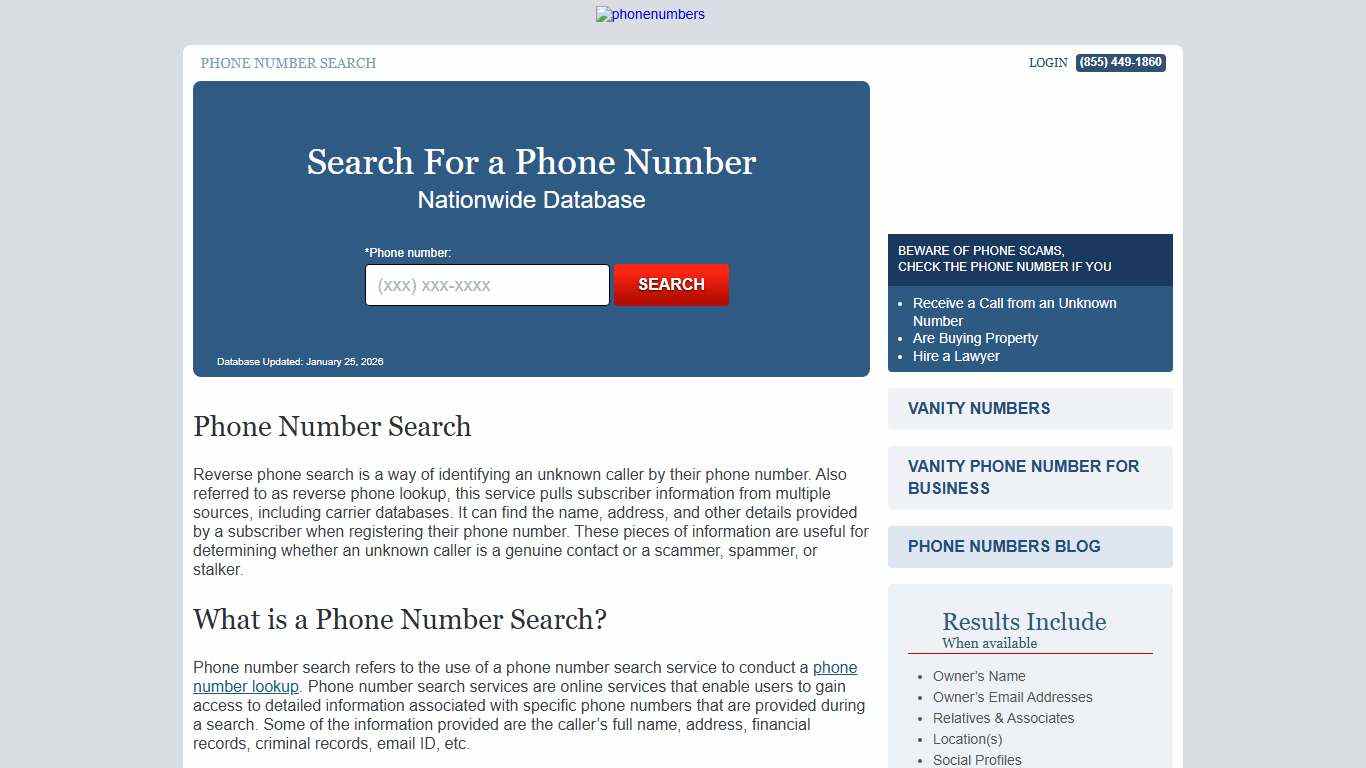 Phone Number Search PhoneNumbers.org